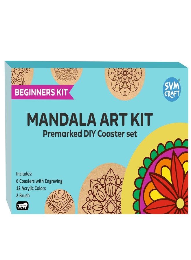 SVM CRAFT® Wooden Mandala Paint Kit Tea Coasters Art and Craft Kit, Colours, Painting Brush for Girls Boys 9-12 Years Coaster DIY Kit Set of 6 Beginner Kit - Image 1